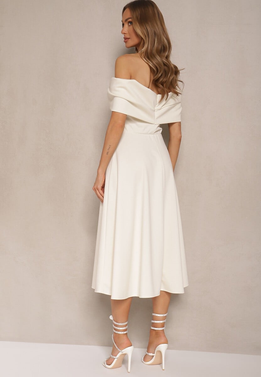 Beżowa Sukienka Rozkloszowana Ozdobiona Kokardą Odarra