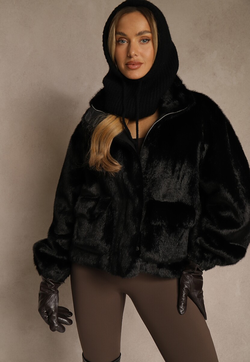 Brązowa Kurtka Futerko z Ozdobnymi Kieszeniami Vetiline