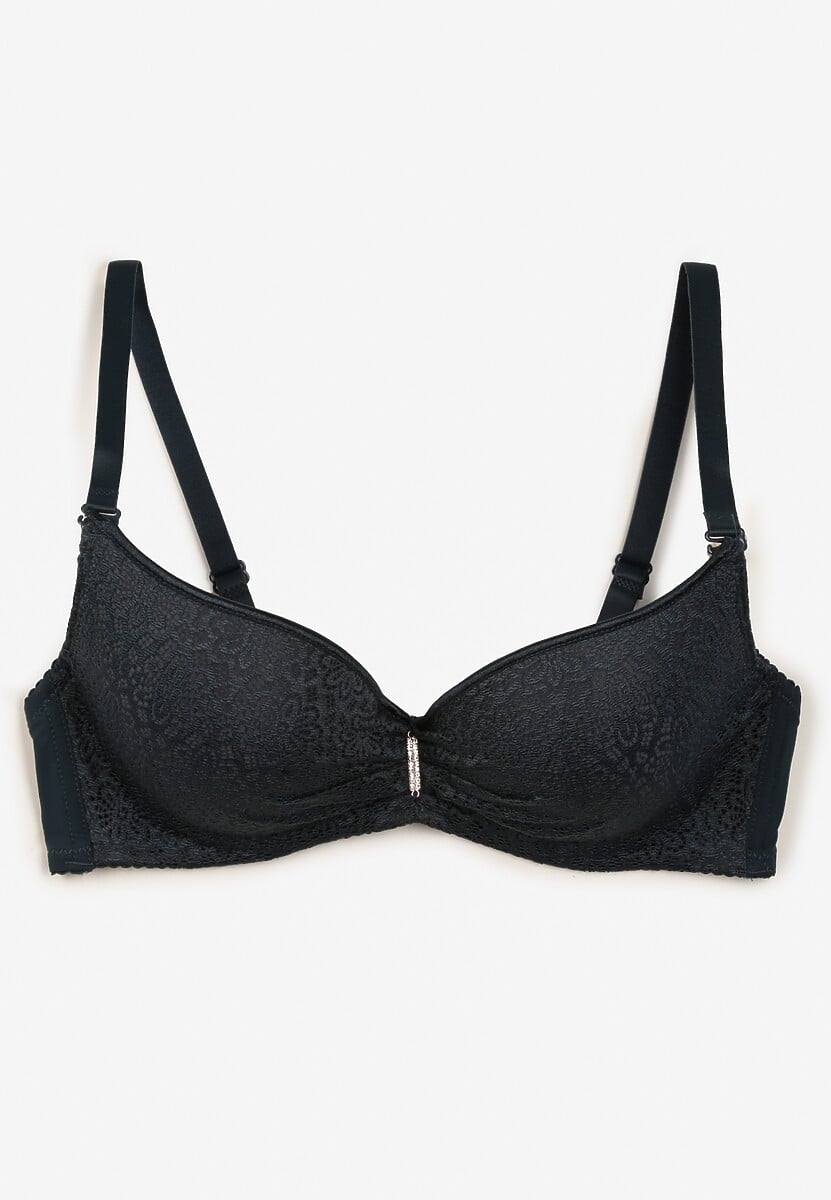 Ciemnozielony Biustonosz  Full Cup Ozdobiony Koronką i Małą Zawieszką z Cyrkonii Nedolse