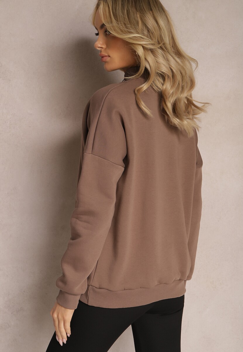 Brązowa Ocieplana Bluza Bawełniana z Półgolfem Heraia