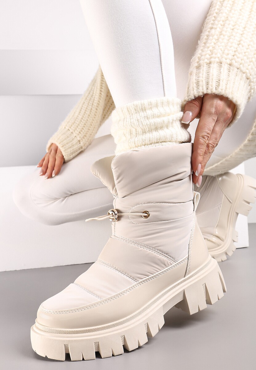 Ciemnobeżowe Śniegowce za Kostkę z Pikowaniem i Ściągaczem Jodera