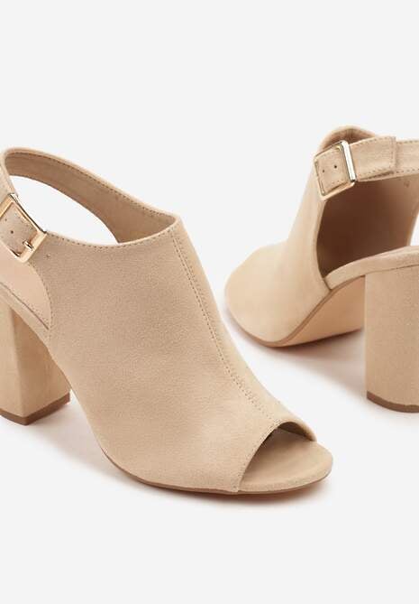 Beżowe Sandały Vices na Słupku z Wkładką ze Skóry Naturalnej Feladriela