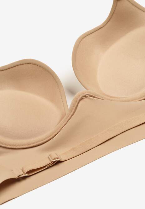Beżowy Biustonosz Miseczka C Typu Push Up na Ramiączkach z Regulacją Mivonara