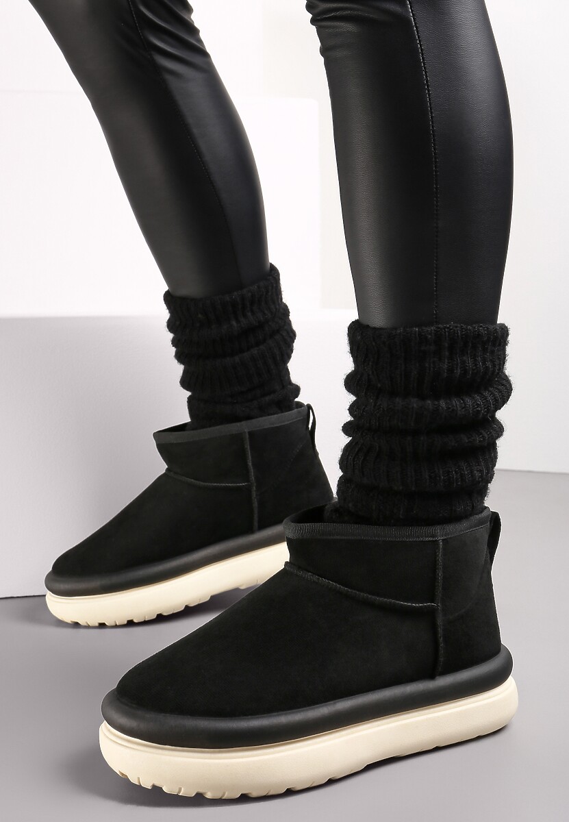 Czarne Śniegowce Ultra Mini na Grubej Podeszwie z Futerkiem Asemmia