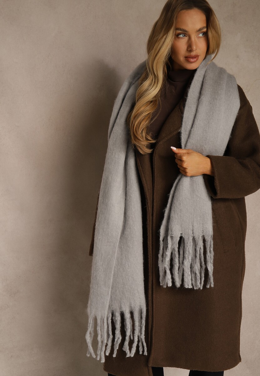 Szary Szalik Ozdobiony Frędzlami Owedela