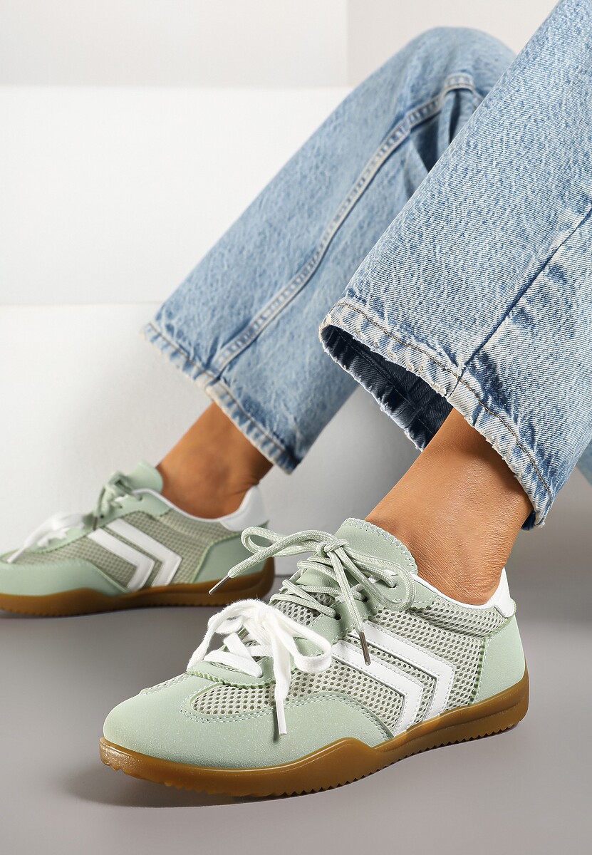 Jasnozielone Sneakersy w Stylu Tenisówek Ozdobione Geometrycznym Wzorem Teloriella