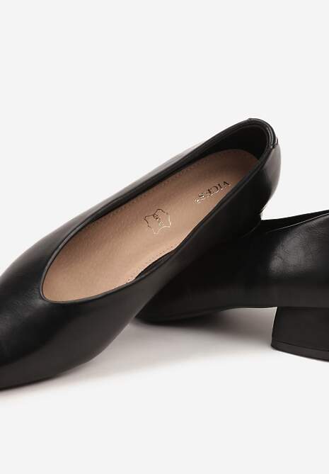 Czarne Czółenka Vices na Obcasie Typu Słupek ze Skórzaną Wkładką Rilomena