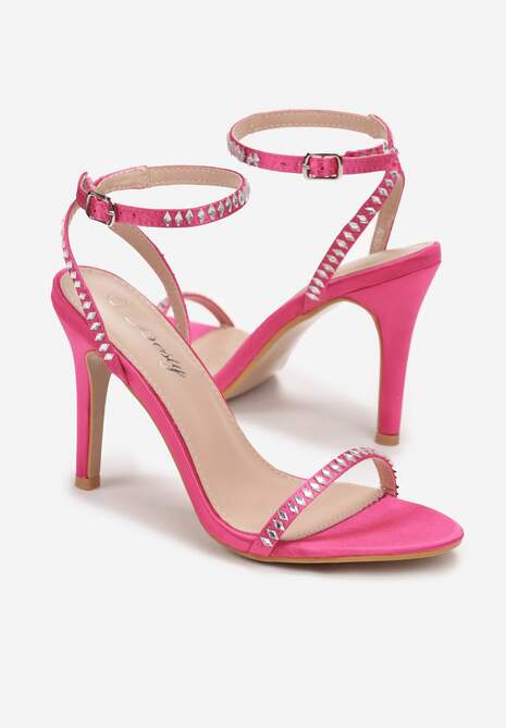 Fuksjowe Sandały na Wysokiej Szpilce z Cyrkoniami Kalisa