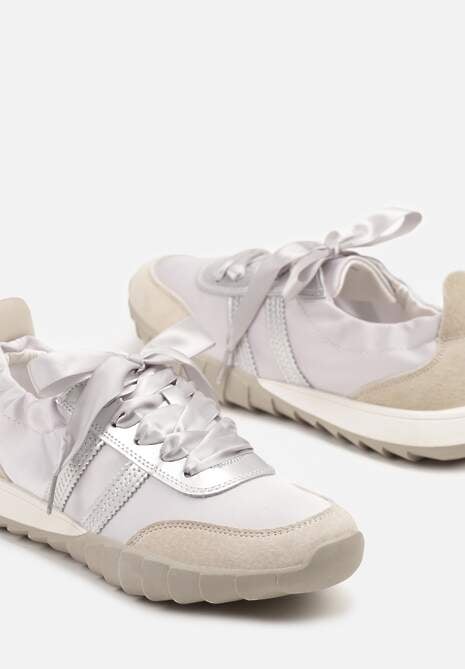 Szare Sneakersy Klasyczne Tenisówki ze Skóry Naturalnej z Satynowym Wiązaniem Viviantia