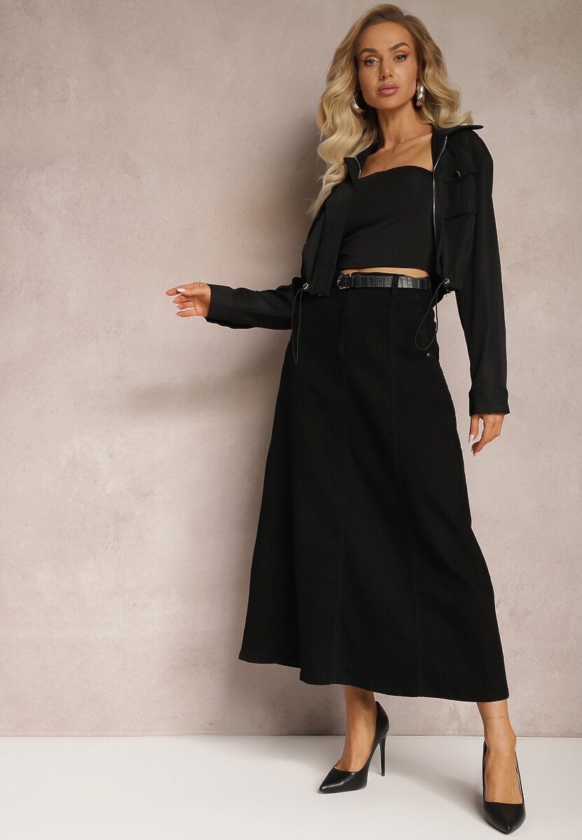 Czarna Spódnica o Długim Trapezowym Fasonie Midessa