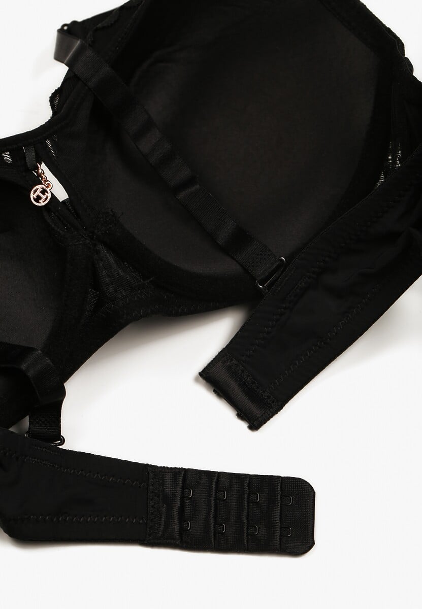 Czarny Biustonosz Full Cup Zdobiony Koronką Raviera