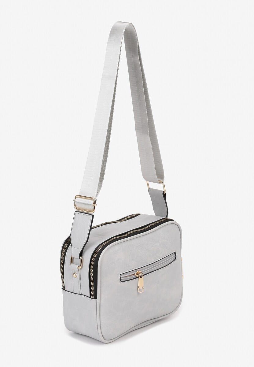 Szara Pikowana Torebka z Dwiema Komorami i Materiałowym Paskiem Crossbody Riola