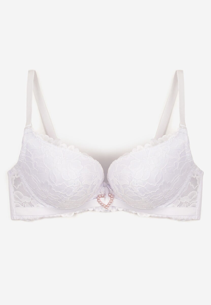 Biały Koronkowy Biustonosz z Sercem z Cyrkonii i Koronką Nelanisea