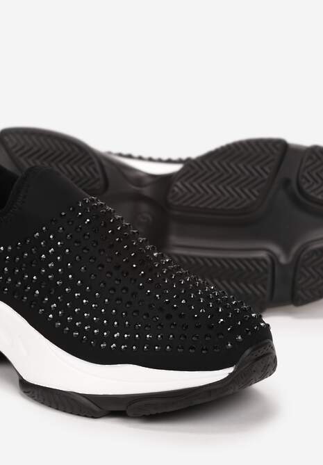 Czarne Buty Sportowe na Grubej Podeszwie w Cyrkonie Elerene