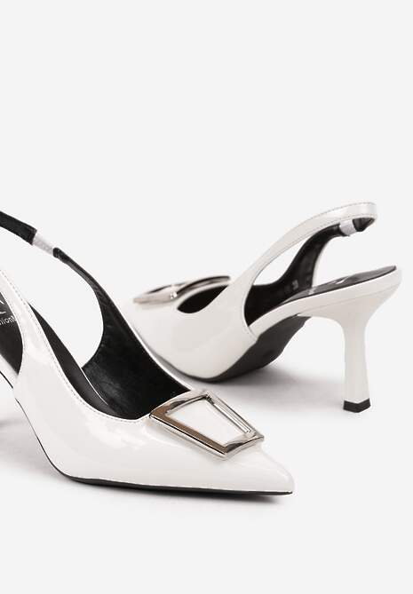 Białe Szpilki z Odkrytą Piętą i Ozdobną Aplikacją Apila
