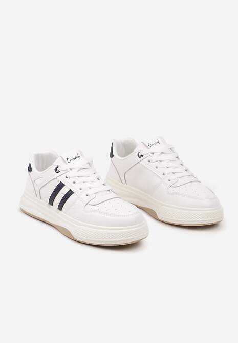 Biało-Niebieskie Płaskie Sneakersy Wykończone Paskami Walleria