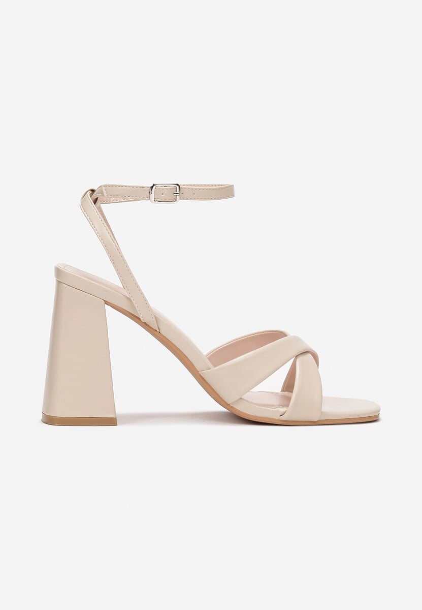 Beżowe Sandały z Kwadratowym Noskiem na Słupku Tanvi