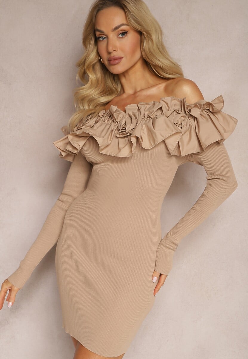 Czarna Hiszpanka Sukienka Mini z Falbankami i Kwiatami Balinorre