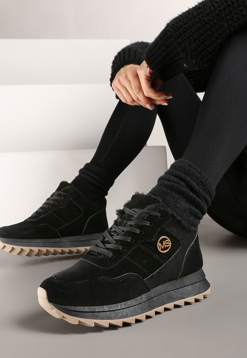 Czarne Ocieplane Sneakersy na Platformie Appopis