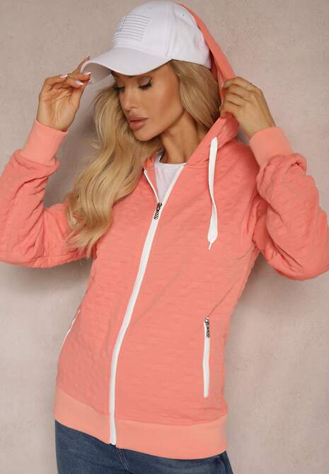 Różowa Bluza z Bawełną i Kapturem na Suwak Arsetia