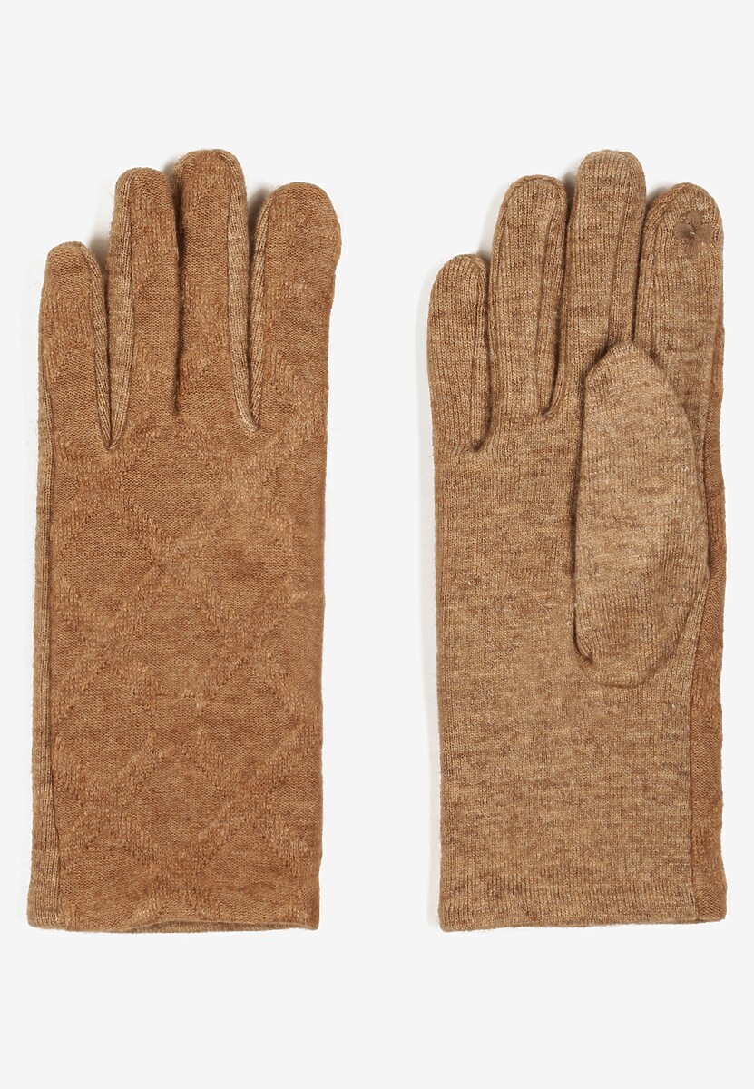 Brązowe Dzianinowe Casualowe Rękawiczki z Bawełną Zinnithoa
