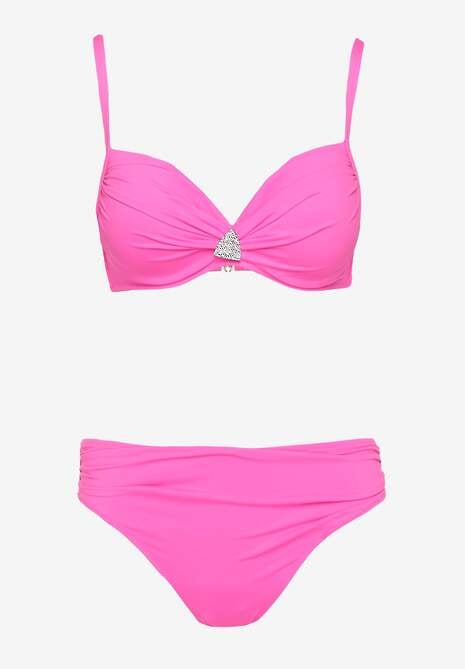 Fuksjowe Bikini Majtki Figi Biustonosz z Trójkątną Aplikacją Natizeria