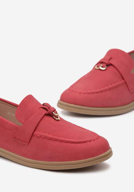 Czerwone Mokasyny z Imitacji Zamszu z Minimalistyczną Zawieszką Rehoda