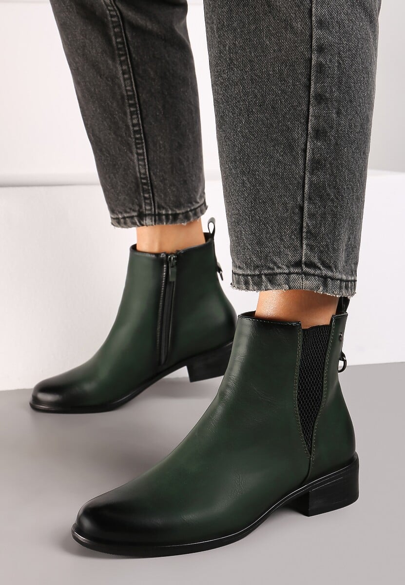 Zielone Botki w Stylu Sztybletów z Metaliczną Aplikacją Verinette
