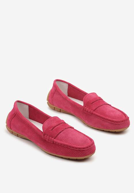 Fuksjowe Mokasyny ze Skóry Naturalnej Zdobione Perforacją Revaya