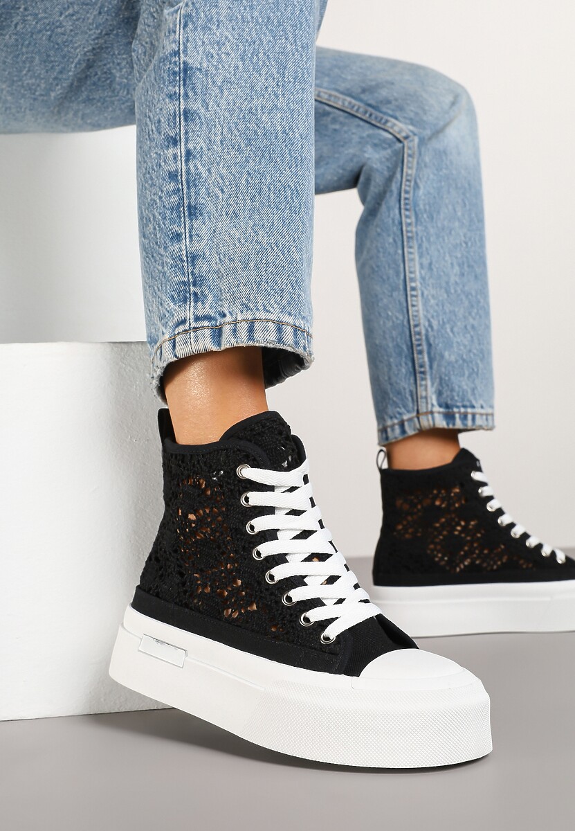 Czerwone Trampki na Platformie z Wysoką Ażurową Cholewką Velgisia