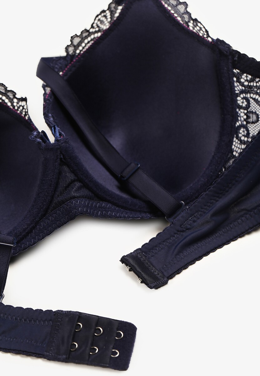 Granatowo-Fuksjowy Usztywniany Biustonosz Koronkowy Typu Full Cup Dimarlaa