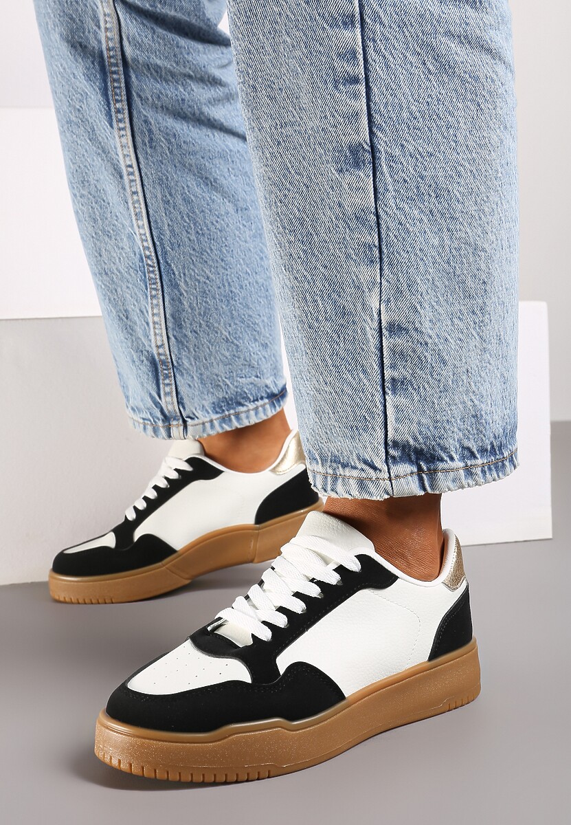 Czarne Casualowe Sneakersy na Płaskiej Podeszwie z Perforacją Theneria