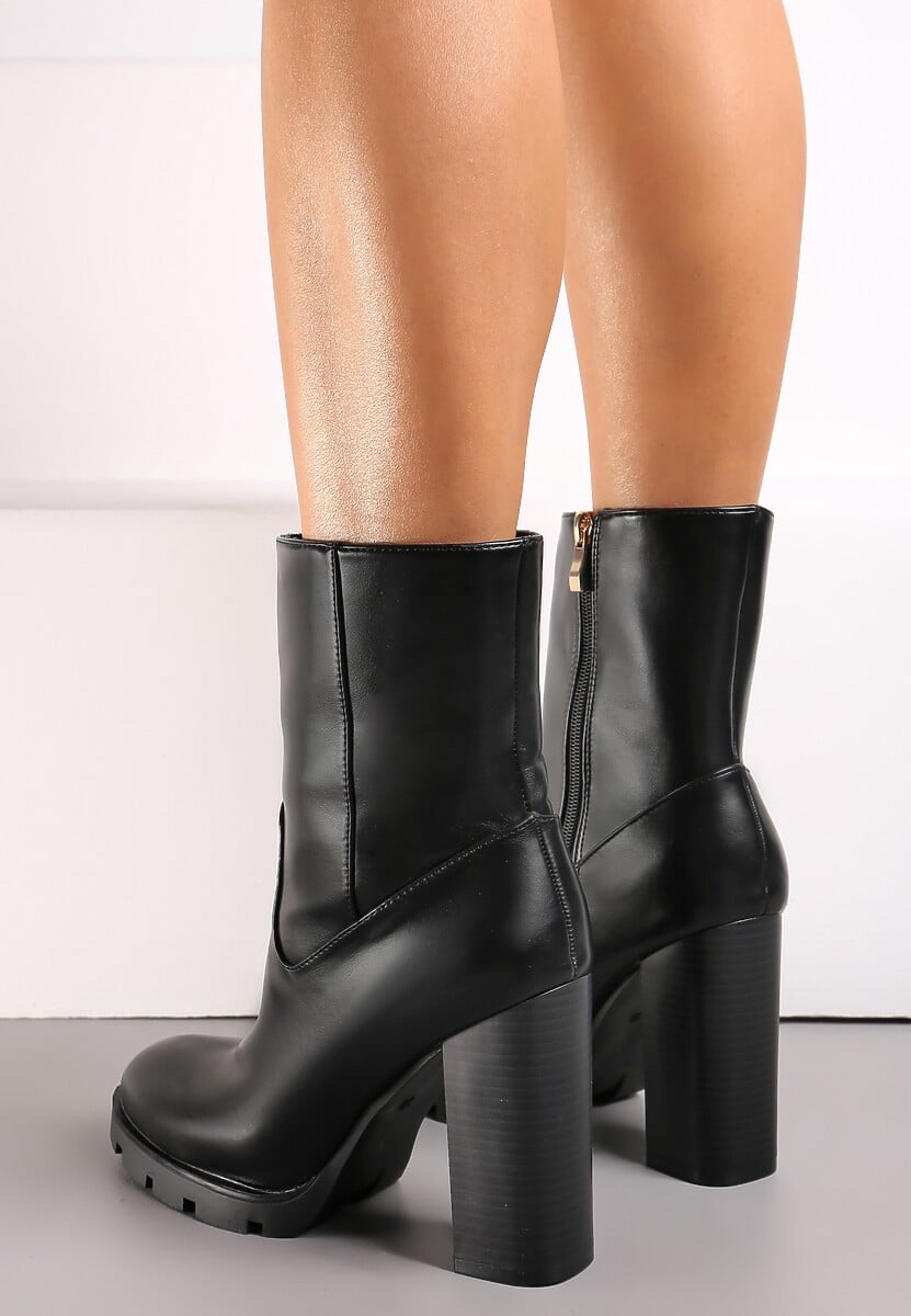 Czarne Botki na Słupku i Niskiej Platformie Elaseve