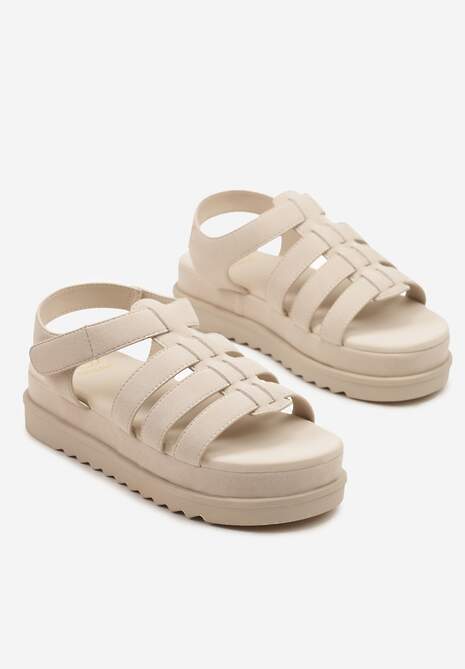 Beżowe Sandały w Stylu Gladiatorek na Rzep Sorenevia