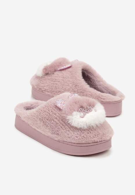 Różowe Płaskie Kapcie z Aplikacją 3D w Kształcie Króliczka Munere