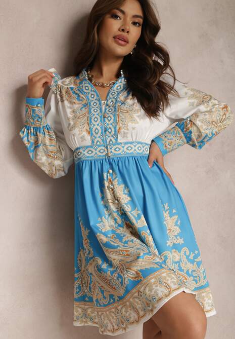 Biało-Niebieska Sukienka Basaste