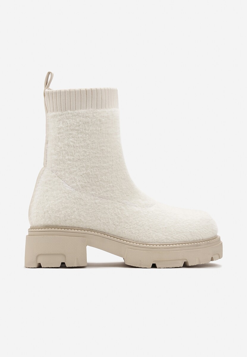 Beżowe Botki na Grubej Podeszwie z Elastyczną Cholewką Kirel