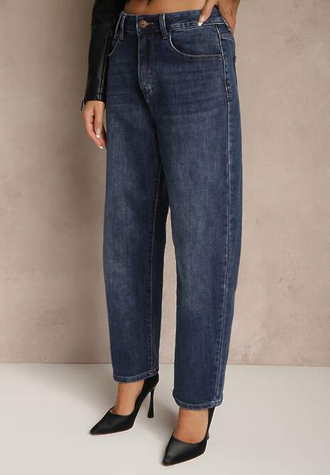 Niebieskie Bawełniane Jeansy Mom Fit z Wysokim Stanem Nelinela