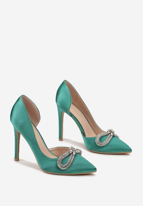 Zielone Szpilki z Cyrkoniami na Metalicznej Kokardzie Thistlea