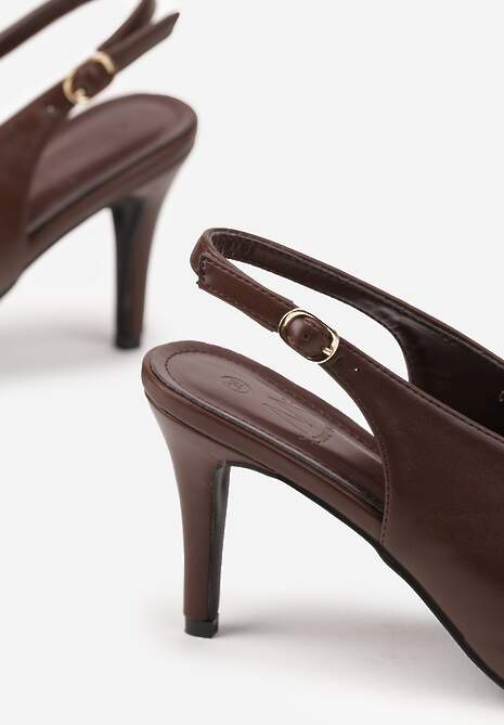 Brązowe Sandały Slingback na Obcasie Typu Szpilka Latira