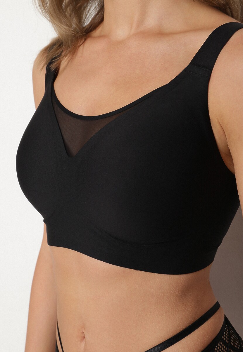 Fioletowy Biustonosz na Szerokich Ramiączkach Zdobiony Siateczkową Wstawką Salineva