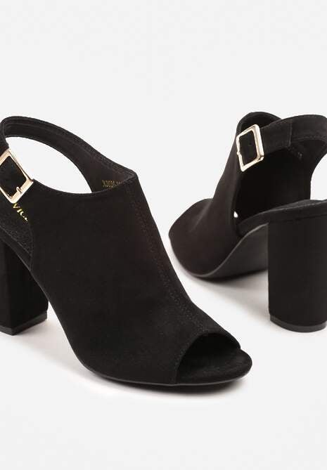 Czarne Sandały Vices na Słupku z Wkładką ze Skóry Naturalnej Feladriela