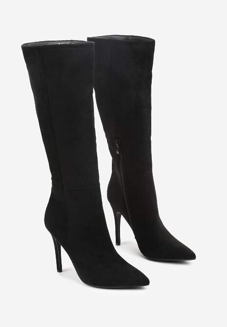 Czarne Kozaki na Szpilce do Kolan z Przylegającą Cholewką Gilvessa