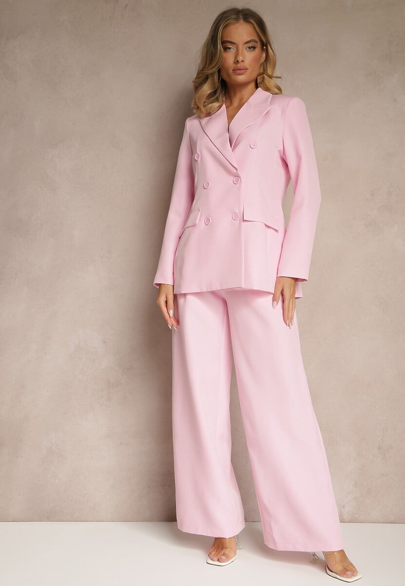 Różowy Garnitur Spodnie i Marynarka z Usztywnionymi Ramionami Sonavienna