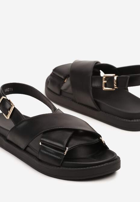 Czarne Sandały z Geometrycznymi Paskami Tolirielle
