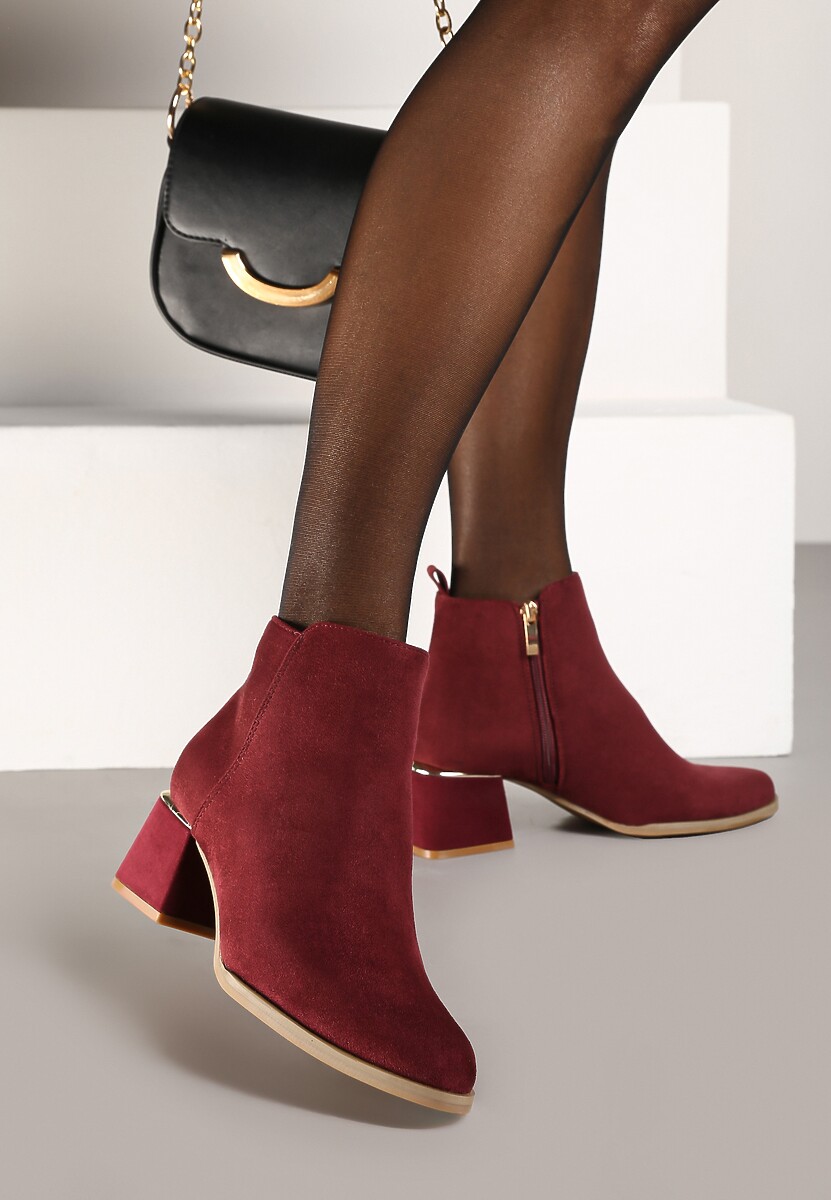 Czarne Botki z Ekozamszu na Niskim Obcasie Zdobionym Metaliczną Wstawką Brievia