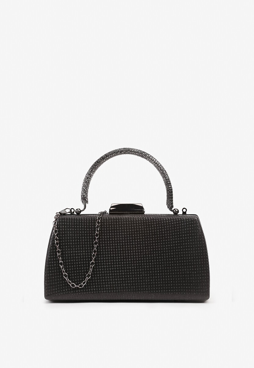 Czarna Kopertówka Torebka na Ramię z Łańcuszkiem i Metaliczną Rączką Ulaggia