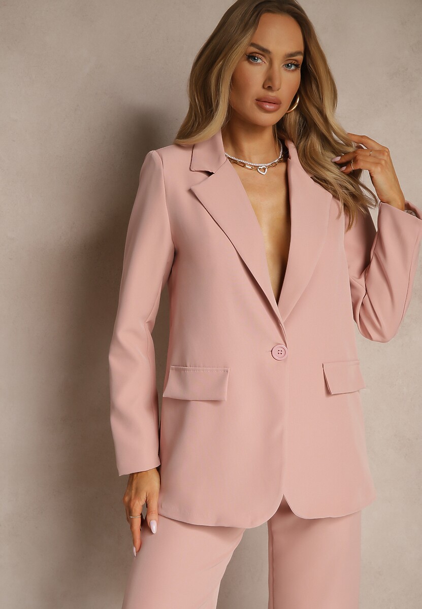 Różowa Pudełkowa Marynarka z Imitacją Kieszeni Vivisae