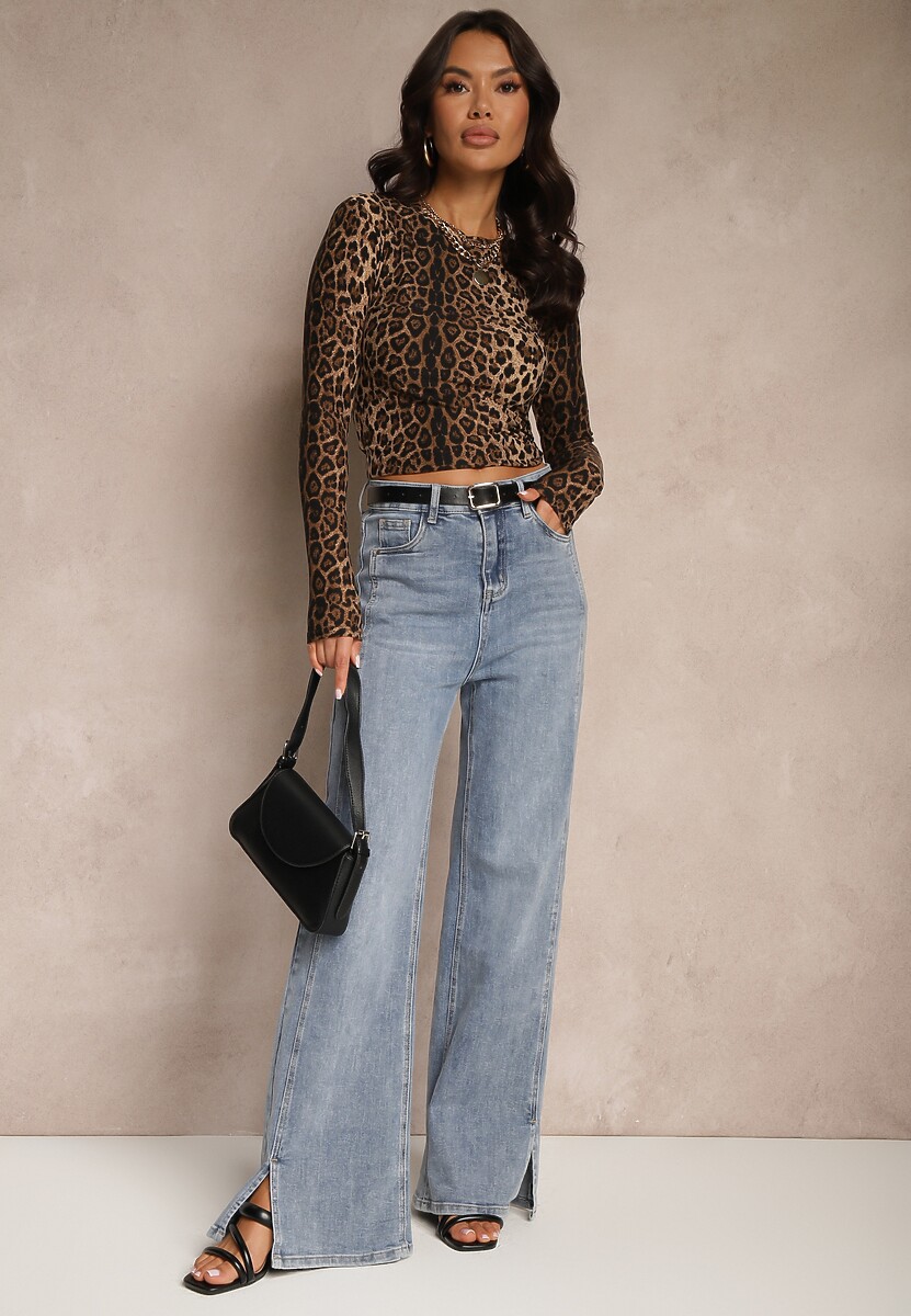 Brązowa Panterkowa Bluzka z Wiskozy Emirette