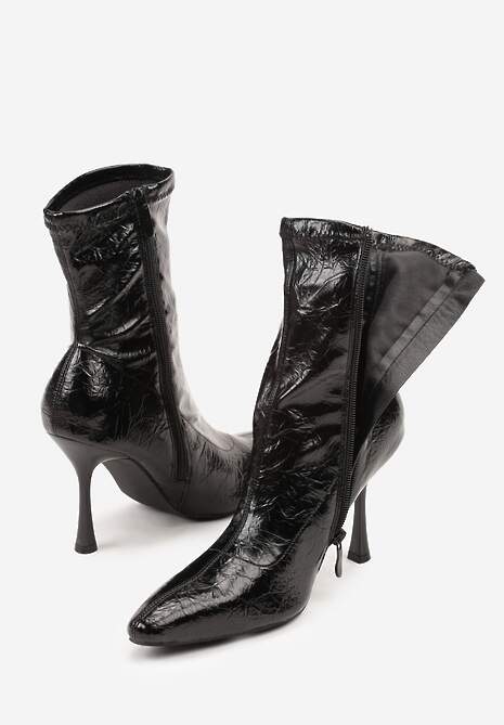 Czarne Tłoczone Botki do Kostki Vices na Szpilce w Eleganckim Stylu Tadvire